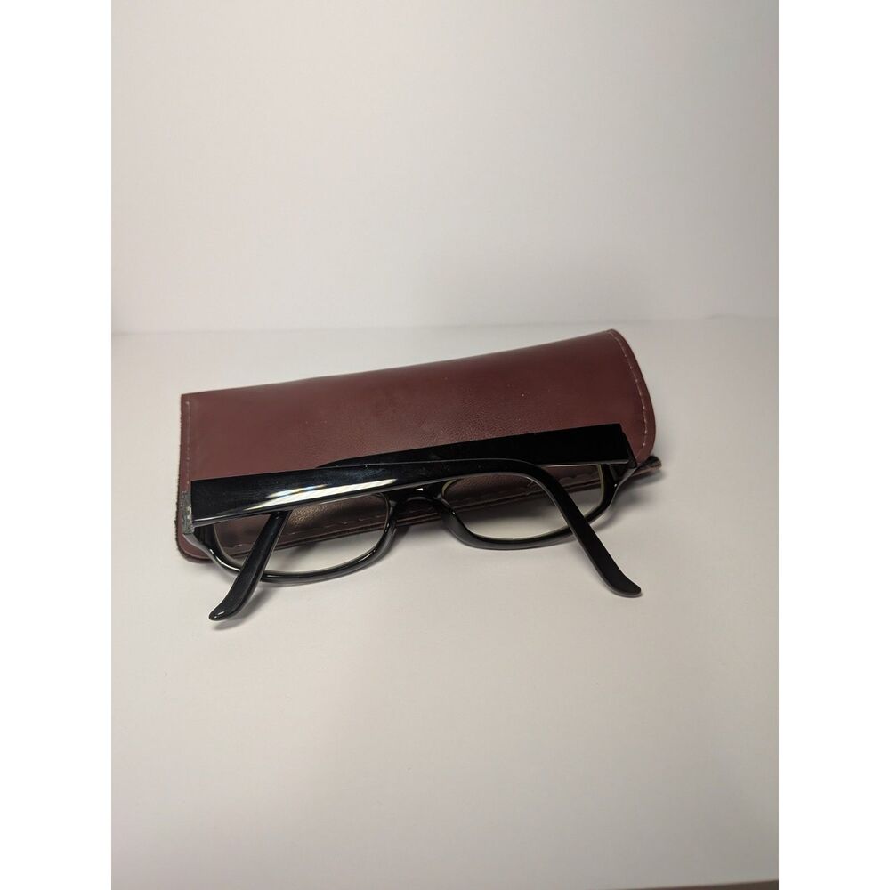 Black Rimmed Rectangle Prescription Glasses unknown script w/ case EUC